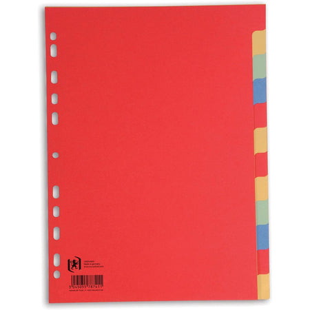 Oxford - onglets, format A4, en carton, non imprimés, perforation 11 trous, couleurs assorties, 12 onglets