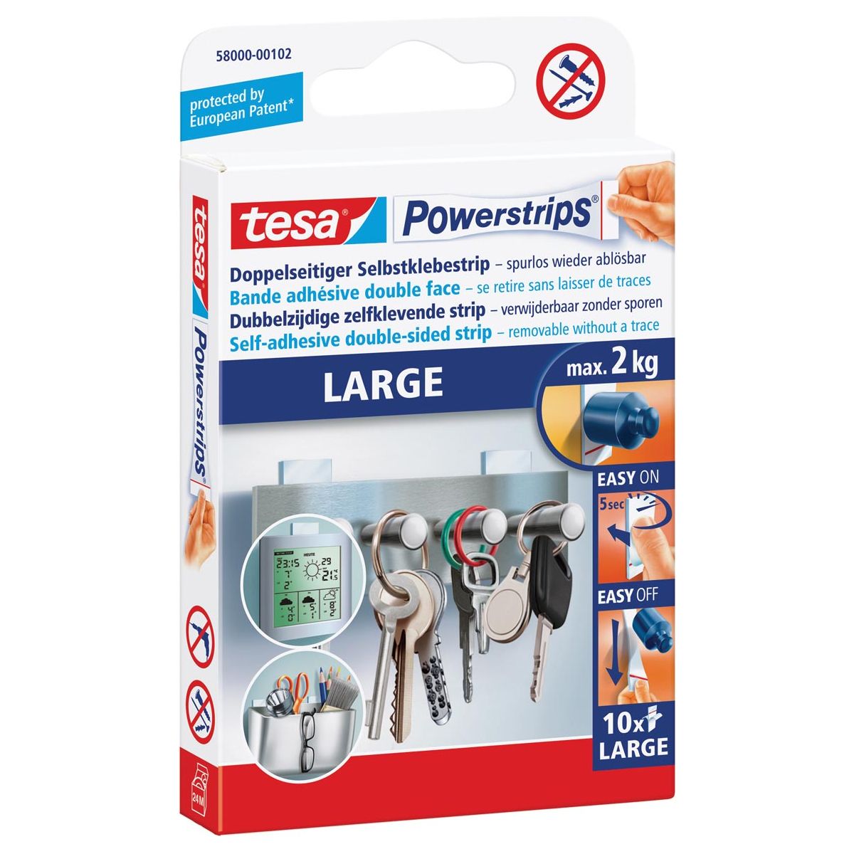 Tesa - kleefstrip Powerstrips, draagkracht 2 kg, blister van 10 stuks