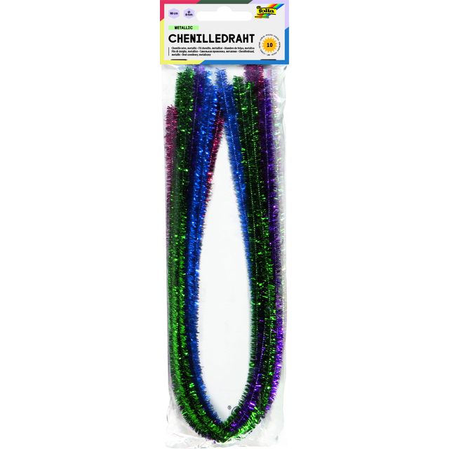Folia Paper - Fil chenille Folia 50cm diamètre 8mm 10 pièces métalliques assorties