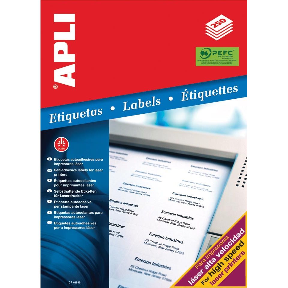 Apli -  witte etiketten ft 70 x 37 mm (b x h), 6.000 stuks, 24 per blad (2520)