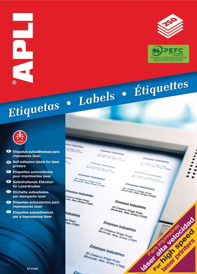 Apli - étiquettes blanches Ft 210 x 148 mm (l x h), 500 pièces, 2 par feuille (2529)