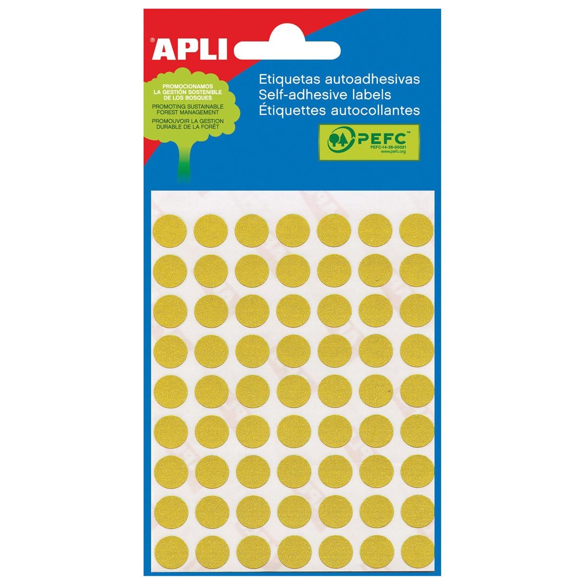 Apli - runde Etiketten im Etui Durchmesser 10 mm, gelb, 315 Stück, 63 pro Blatt (2051)