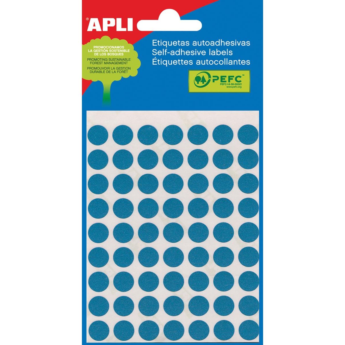 Apli -  ronde etiketten in etui diameter 10 mm, blauw, 315 stuks, 63 per blad (2052)