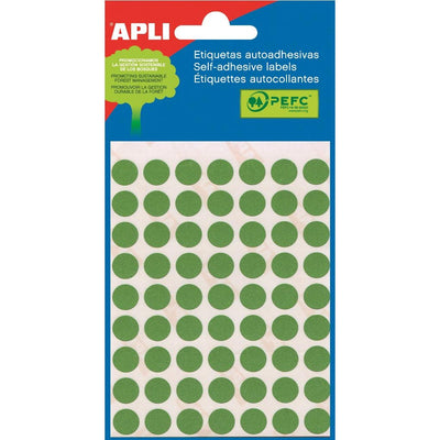 Apli - étiquettes rondes en coffret diamètre 10 mm, vertes, 315 pièces, 63 par feuille (2054)