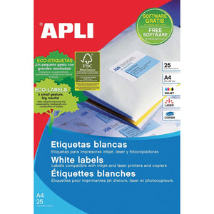 Apli – Ablösbare weiße Etiketten, 25,4 x 10 mm (B x H), 4.725 Stück, 189 pro Blatt, Karton mit 25 Blatt