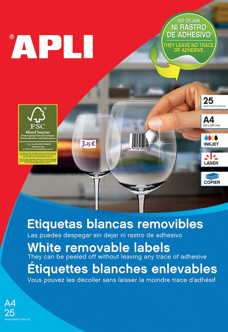 Apli - étiquettes blanches amovibles pi 35,6 x 16,9 mm (l x h), 2 000 pièces, 80 par feuille, carton de 25 feuilles