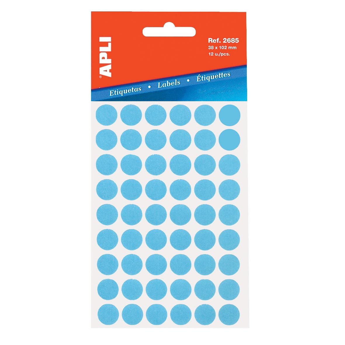Apli -  ronde etiketten in etui diameter 13 mm, blauw, 175 stuks, 35 per blad (2056)