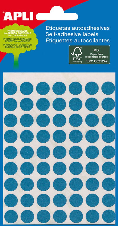 Apli - étiquettes rondes en coffret diamètre 8 mm, bleues, 288 pièces, 96 par feuille (2045)