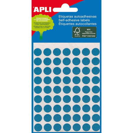 Apli - étiquettes rondes en coffret diamètre 8 mm, bleues, 288 pièces, 96 par feuille (2045)