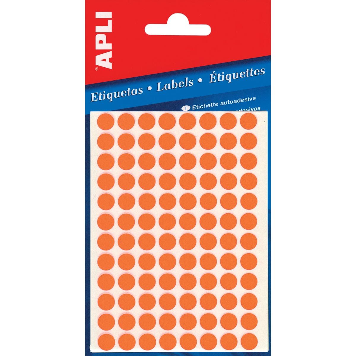 Apli - Etiquettes rondes en étui, diamètre 8 mm, orange fluo, 288 pièces, 96 par feuille (2080)