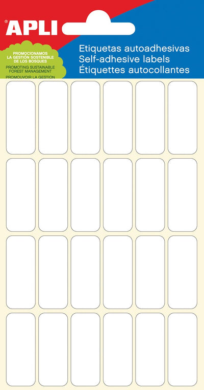 Apli -  witte etiketten ft 12 x 30 mm (b x h), 144 stuks, 24 per blad (2671)