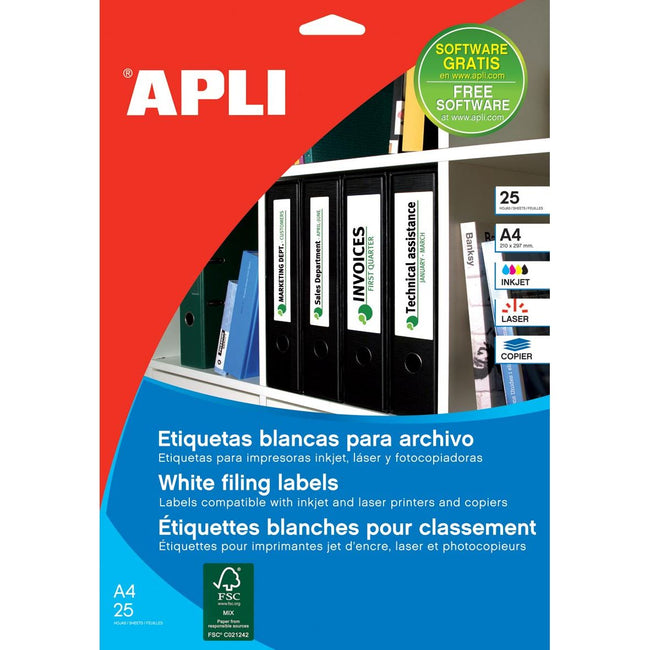 Apli -  etiketten ft 190 x 61 mm (b x h), ronde hoeken, 100 stuks, 4 per blad (1233)