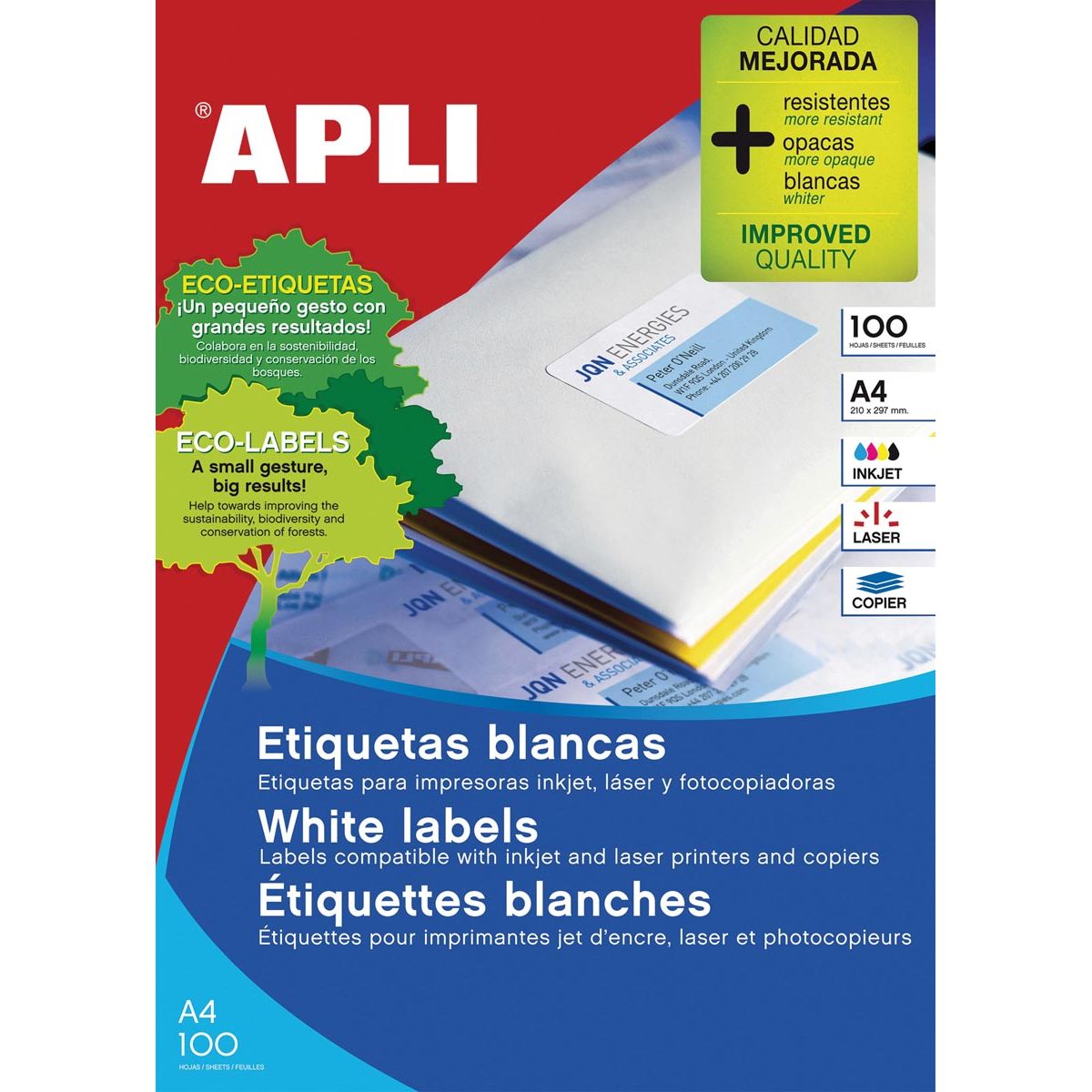 Apli – Weiße Etiketten ft 105 x 48 mm (B x H), 1.200 Stück, 12 pro Blatt (1289)