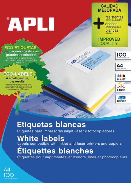 Apli - étiquettes blanches pi 70 x 16,9 mm (l x h), 5 100 pièces, 51 par feuille (1294)