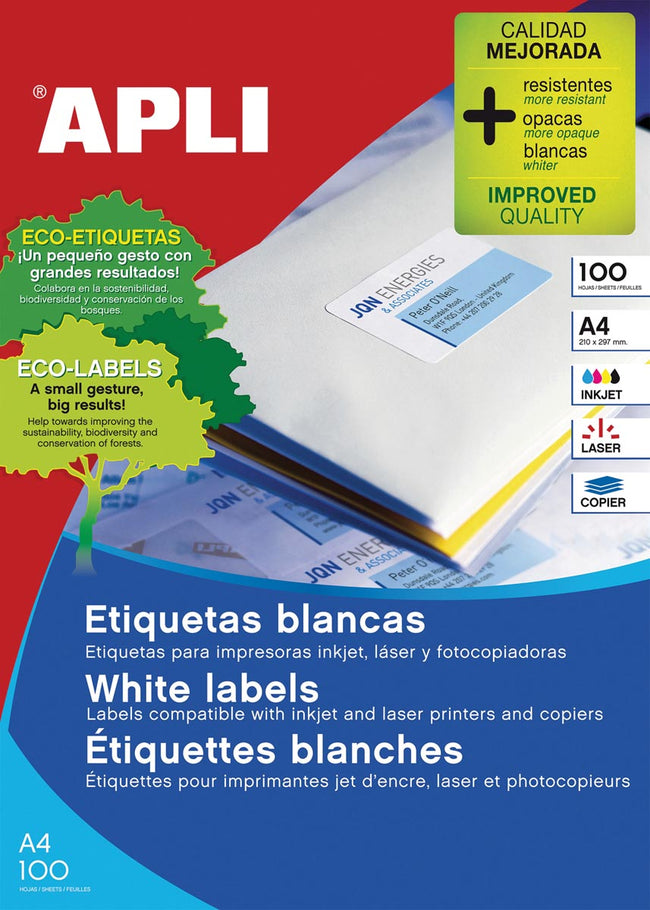 Apli - étiquettes blanches pi 70 x 16,9 mm (l x h), 5 100 pièces, 51 par feuille (1294)