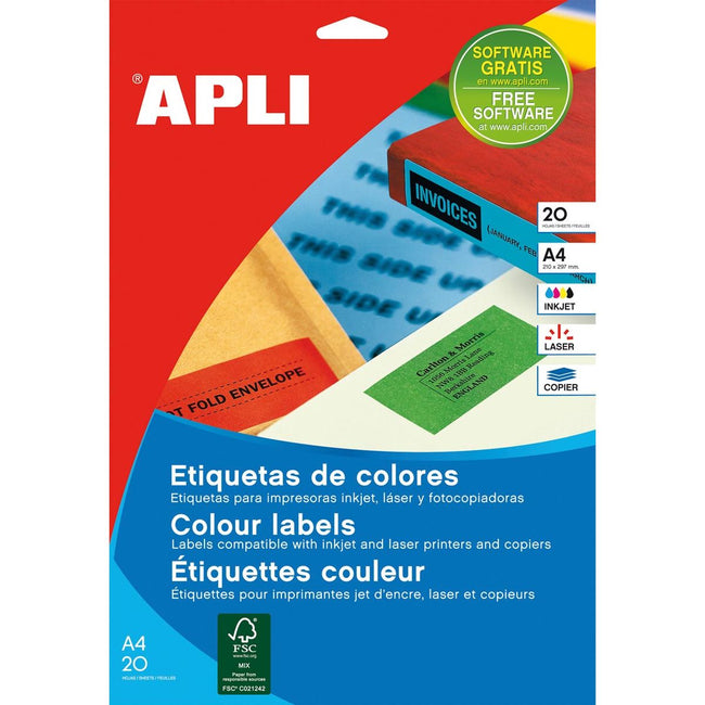 APLI - farbige Etiketten ft 70 x 37 mm (B x H), Gelb, 480 Stücke, 24 pro Blatt (1591)