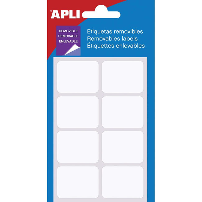 Apli – Ablösbare weiße Etiketten, 25 x 40 mm (B x H), 56 Stück, 8 pro Blatt (1895), Beutel mit 7 Blatt