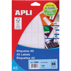 Apli - Étiquettes blanches Print Write ft 19 x 40 mm (l x h), 525 pièces, 35 par feuille (1866)