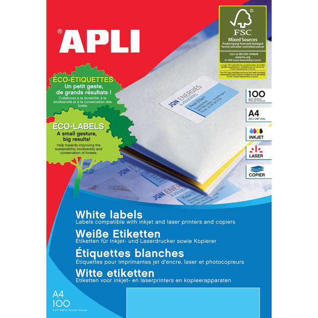 Apli – Weiße Etiketten, 99,1 x 139 mm (B x H), 400 Stück, 4 pro Blatt (2422)