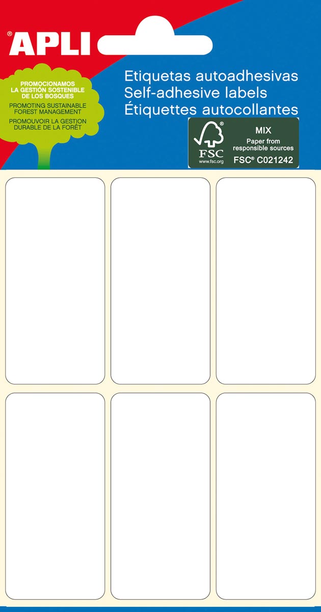 Apli -  witte etiketten ft 26 x 54 mm (b x h), 36 stuks, 6 per blad (2681)