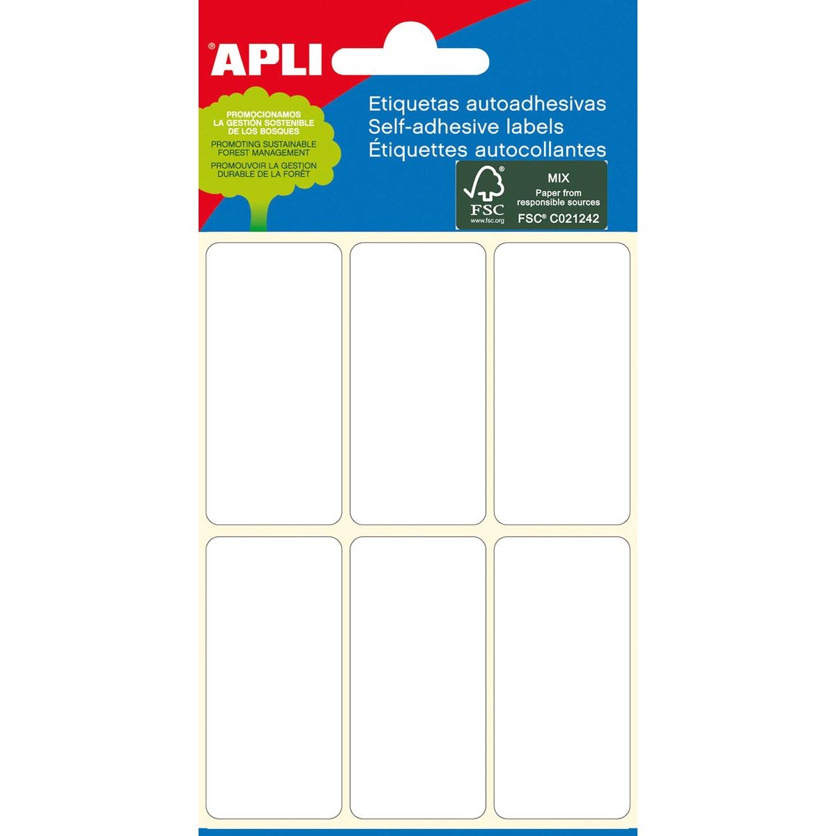 Apli -  witte etiketten ft 26 x 54 mm (b x h), 36 stuks, 6 per blad (2681)