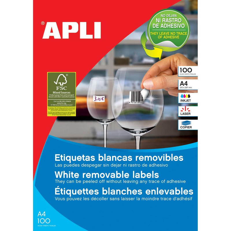 Apli - étiquettes blanches amovibles pi 64,6 x 33,8 mm (l x h), 2 400 pièces, 24 par feuille (3056)