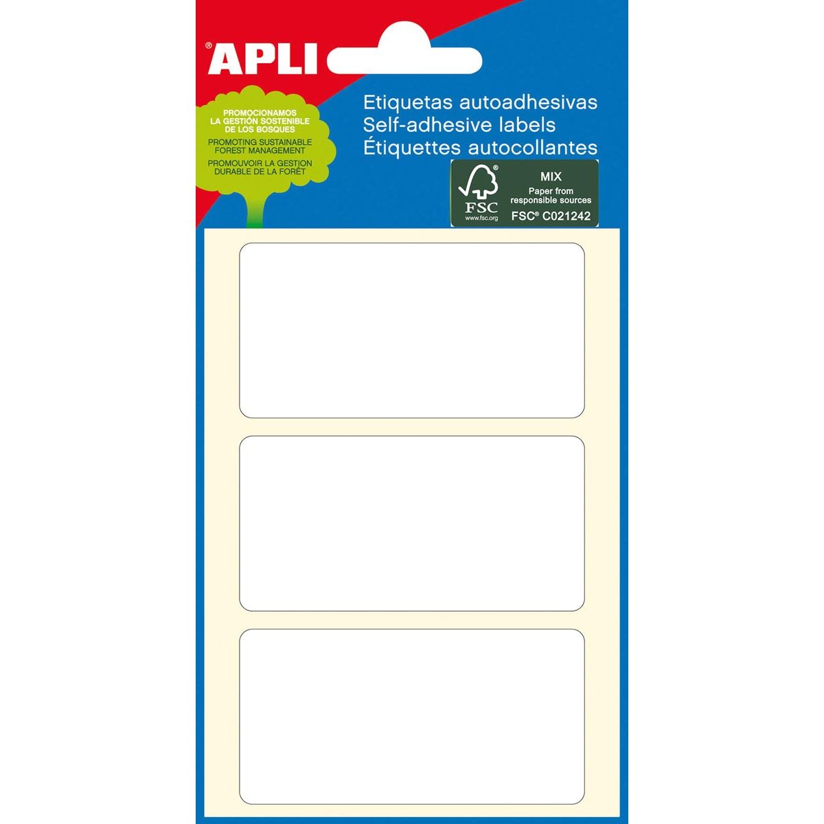 Apli -  witte etiketten ft 34 x 67 mm (b x h), 18 stuks, 3 per blad (2684)