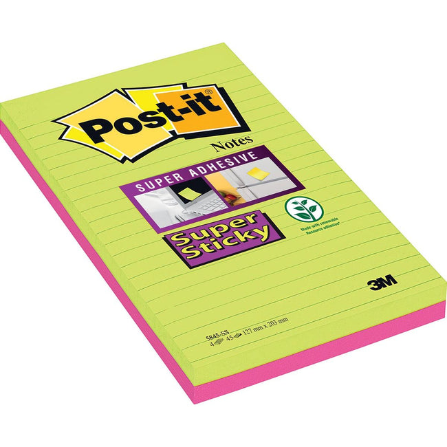 Post-it -  Super Sticky notes XXXL, 45 vel, ft 127 x 203 mm, geassorteerde kleuren, pak van 2 blokken