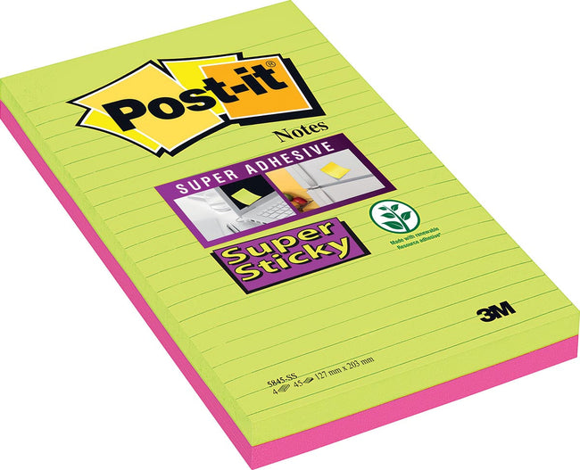 Post -it - Super Sticky Notes xxxl, 45 Blatt, ft 127 x 203 mm, verschiedene Farben, Packung mit 2 Blöcken