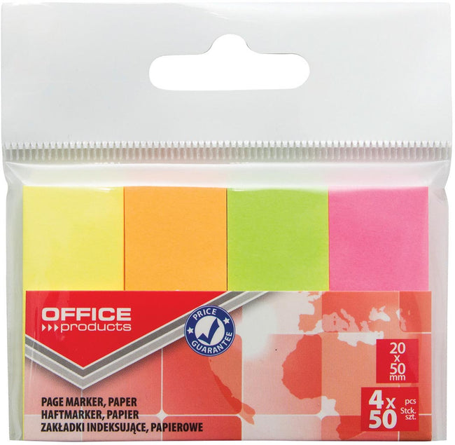 OFFICE products -   index, 20 x 50 mm, ophangzakje van 4 x 50 tabs, geassorteerde neonkleuren
