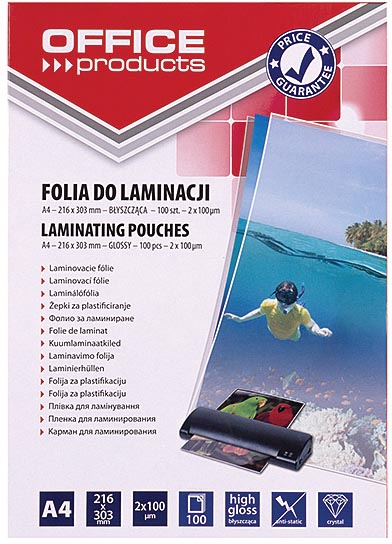 OFFICE products -   lamineerhoes A4, 200 micron (2 x 100 micron), pak van 100 stuks