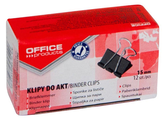OFFICE products -   foldbackclip, zwart, 15 mm, doos van 12 stuks