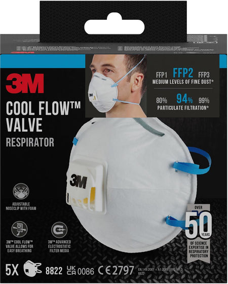 3M -  Cool Flow stofmasker, FFP2, met ventiel, pak van 5 stuks