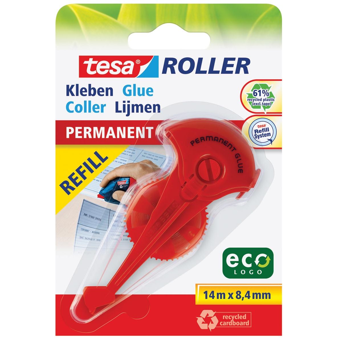 Tesa - Roller Nachfüllkleberoller Permanent EcoLogo, ft 8,4 mm x 14 m, im Blister