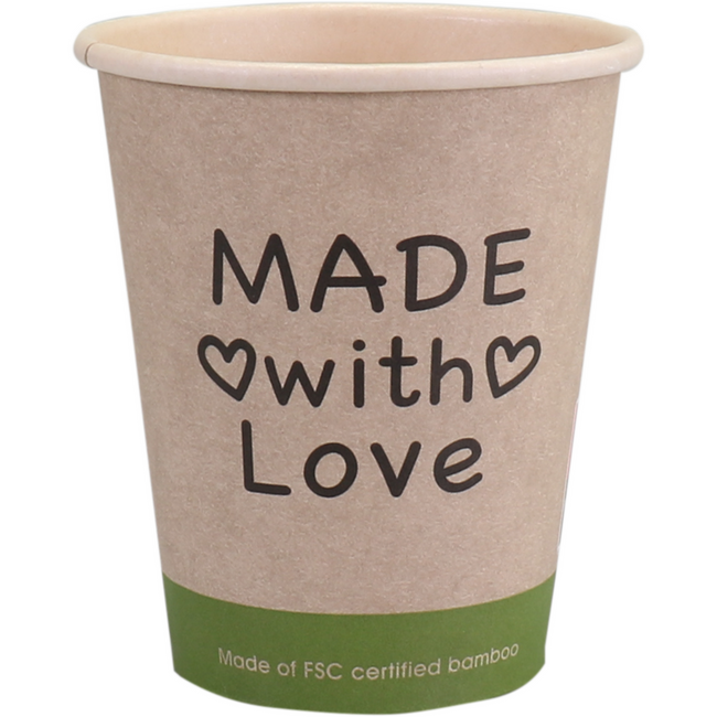 Klika -  Beker | Made with Love | Bamboepapier + PE | 250ml | 8oz | Ø80mm | 1000 stuks