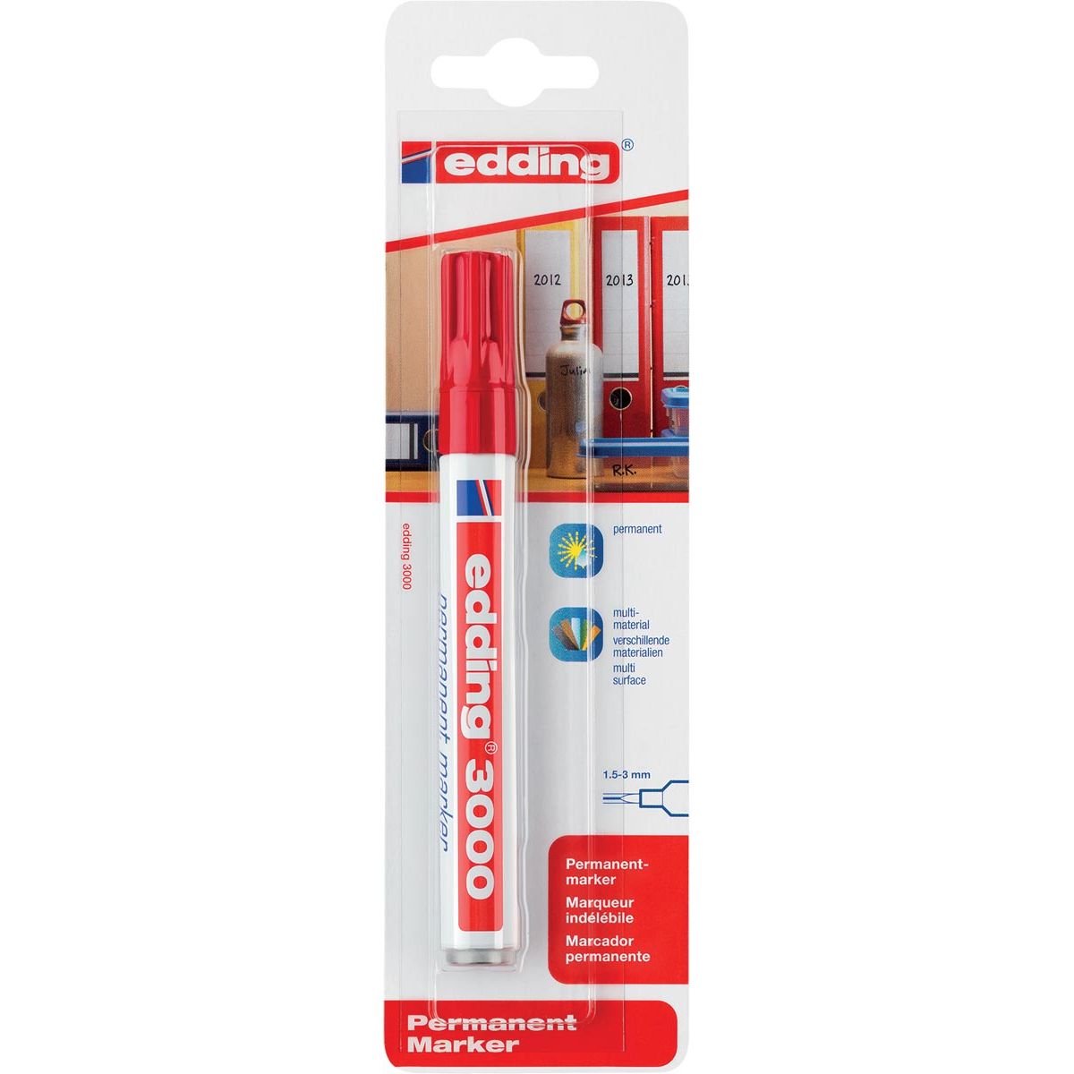 Edding - Feutre 3000 rond 1,5-3mm rouge blister de 1 pièce