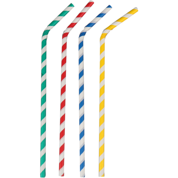 Depa – gebogener Trinkhalm aus Papier, gestreift, sortiert, ø6 mm x 220 mm, 100 Stück