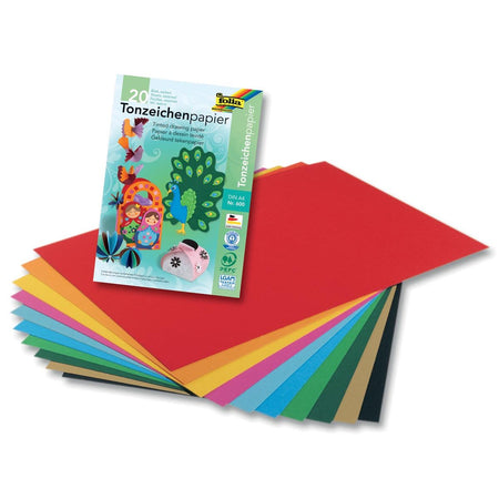 Folia - papier à dessin coloré, 130 g, ft 21 x 29,7 cm, A4, couleurs assorties, bloc de 20 feuilles