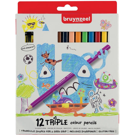 Bruynzeel Kids - Crayons de couleur Kids Triple blister de 12 pièces assorties