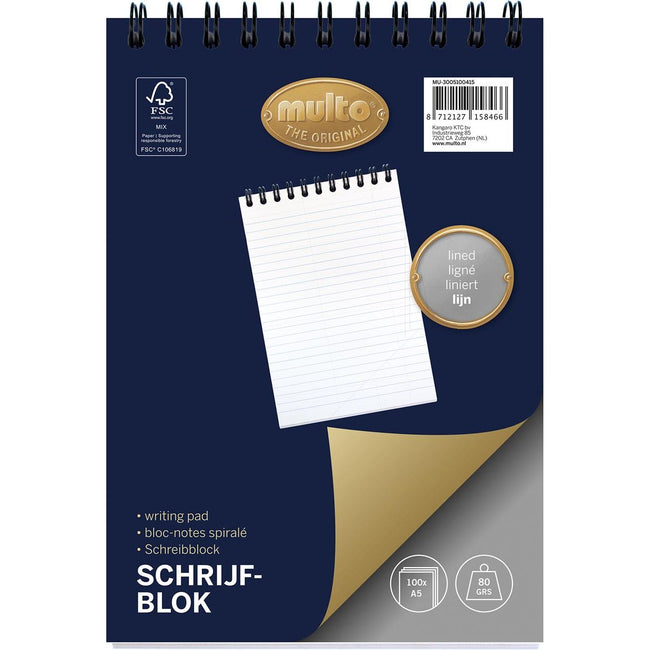 Multo -  kopspiraalblok, ft A5, gelijnd, 100 vel