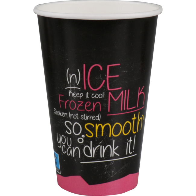 DEPA - | Cup milkshake | La glace est de la glace | Cardboard + PE | 400 ml | 16oz | 128 mm | noir / rose Manche avec 50 pièces