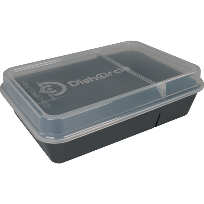 DishCircle -  Schaal | met deksel | reusable | 2-vaks | pP | rechthoekig | 1250ml | 23x12cm | grijs/transparant | 20 stuks