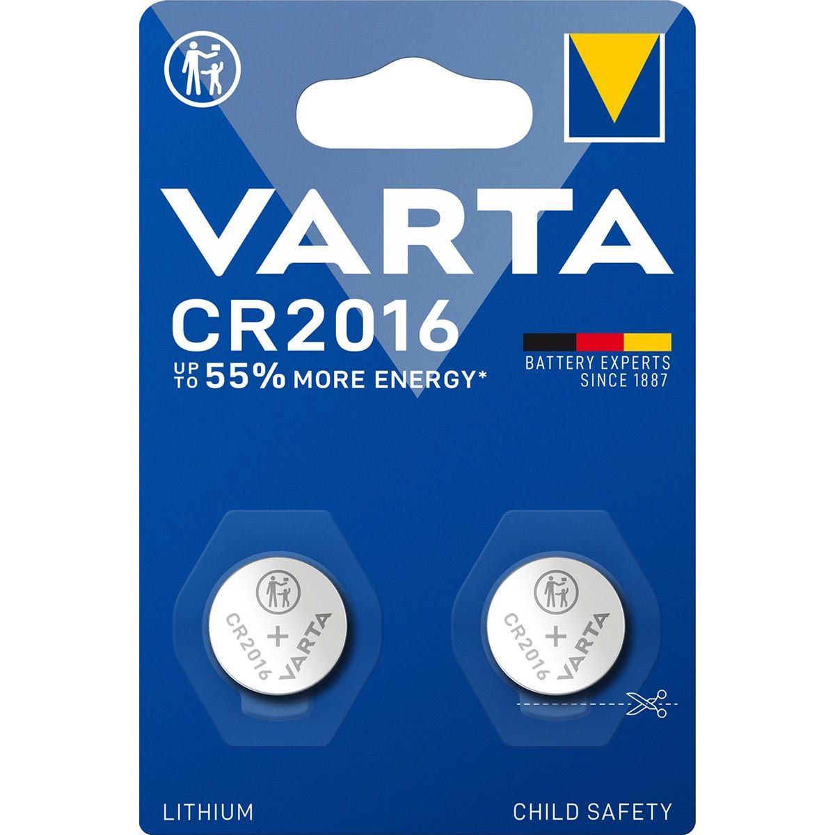 Varta - Knoop Cell Lithium CR2016, cloque de 2 pièces