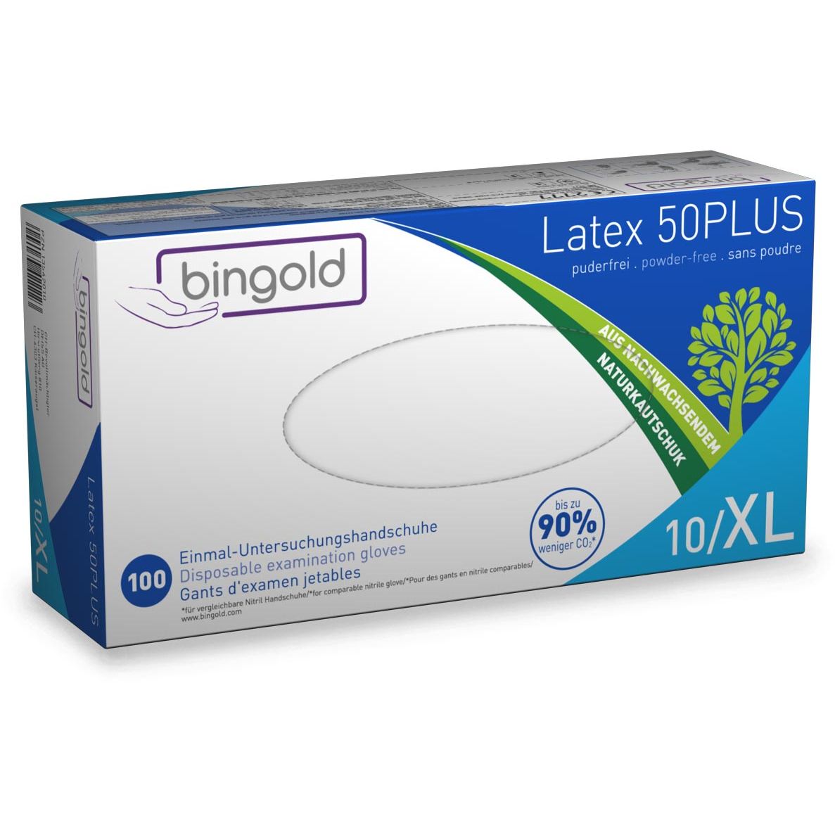 Bingold -  Handschoenen uit latex, extra large, wit, poedervrij, doos van 100 stuks