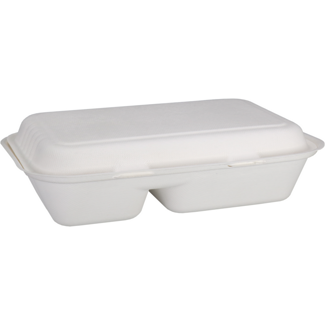 Depa -  Bak | Bagasse (suikerrietpulp) | 2-vaks | 1000ml | maaltijdbox | 25x16x6cm | wit | 400 stuks