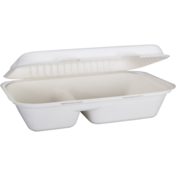 Depa - Bak | Bagasse (suikerrietpulp) | 2-vaks | 1000ml | maaltijdbox | 25x16x6cm | wit | 50 stuks