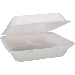 Depa - Bak | Bagasse (suikerrietpulp) | 3-vaks | 1200ml | maaltijdbox | 23x23x7.8cm | wit | 50 stuks