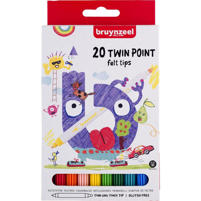 Bruynzeel Kids -  Kids viltstiften Twin Point, set van 20 stuks in geassorteerde kleuren