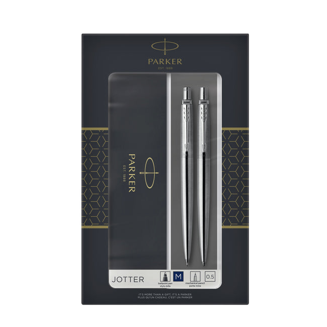 Parker - Stylo à bille et porte-mine Jotter acier inoxydable CT medium 2 pièces