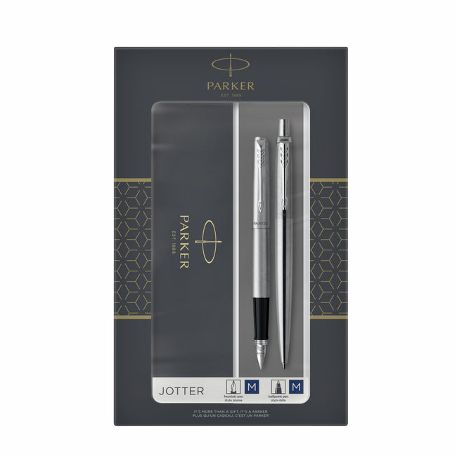 Parker - Stylo bille et stylo plume Jotter acier inoxydable CT medium 2 pièces
